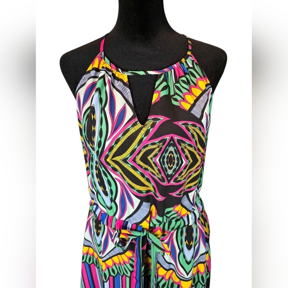 Collective Concepts Halter Maxi Dress Multicolor Lined Geometric Abstract Size M - Picture 2 of 8